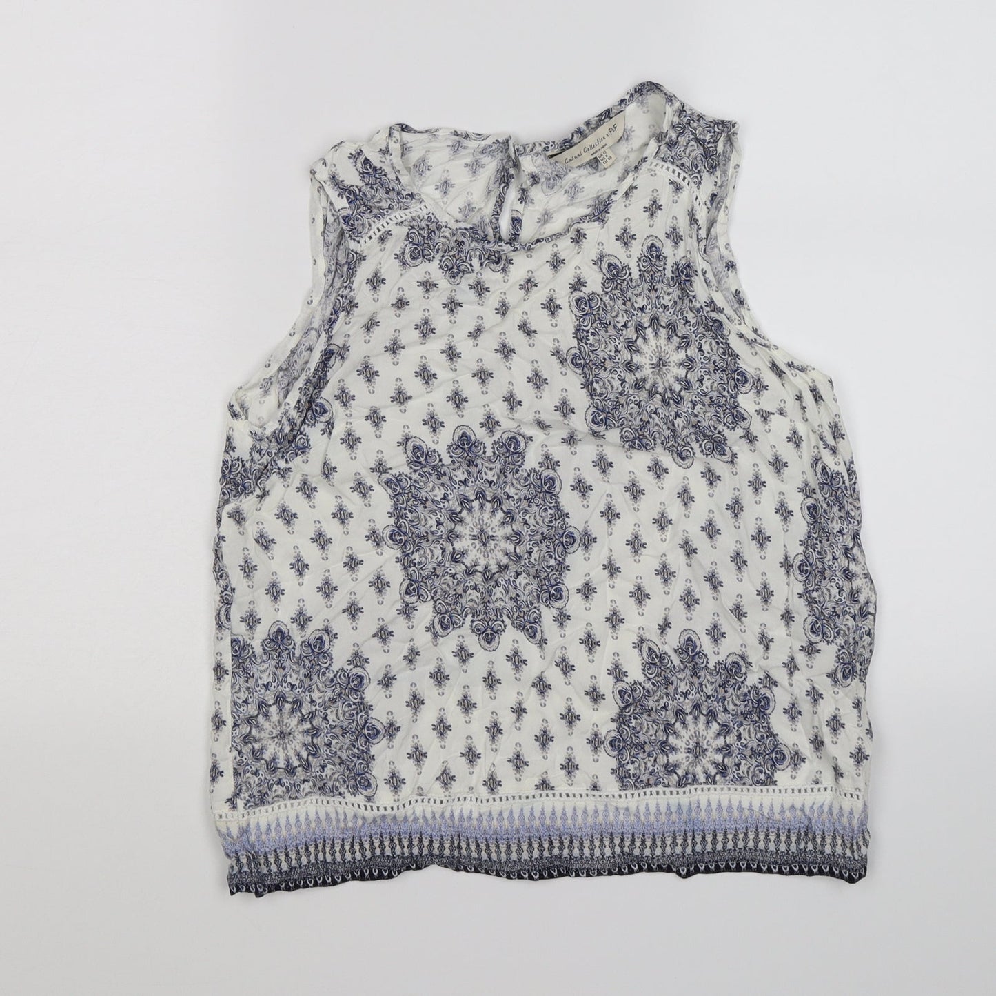 F&F Womens White Floral  Tunic Tank Size 12  - blue flowers