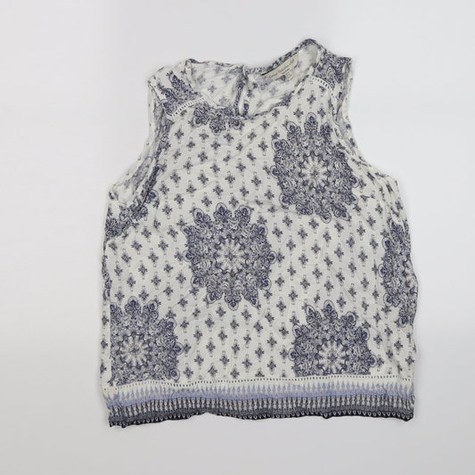 F&F Womens White Floral  Tunic Tank Size 12  - blue flowers