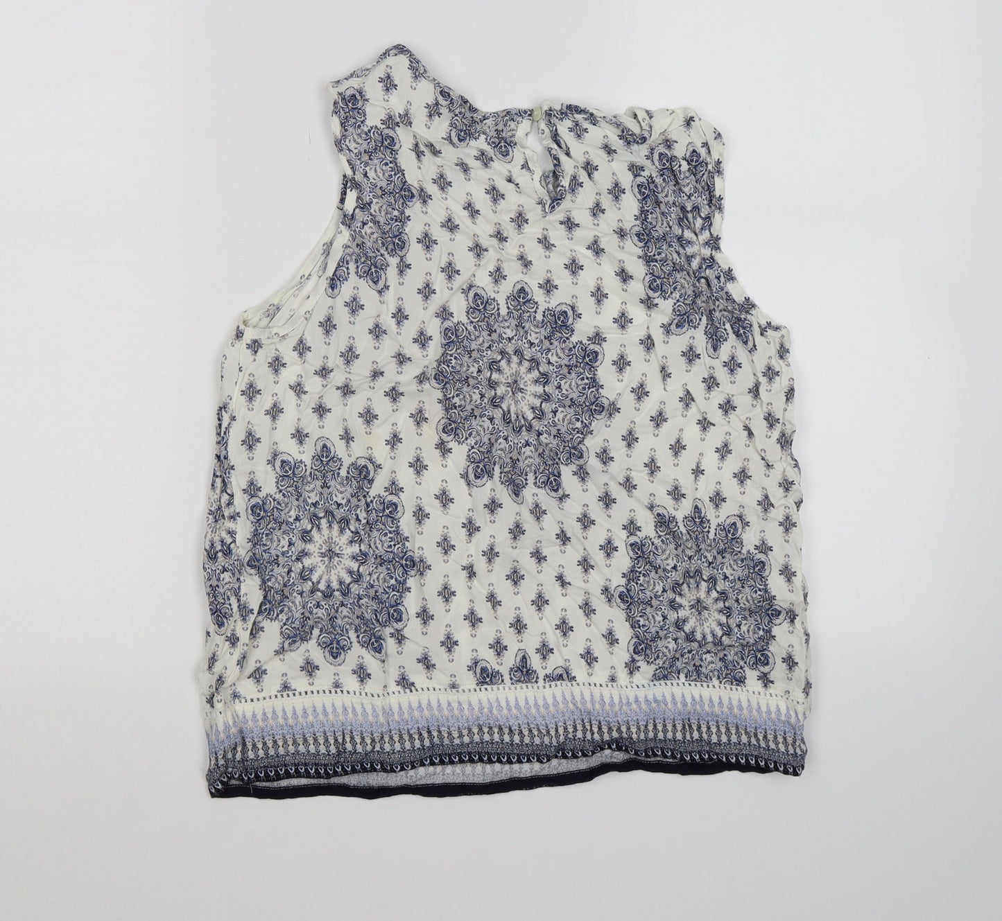 F&F Womens White Floral  Tunic Tank Size 12  - blue flowers