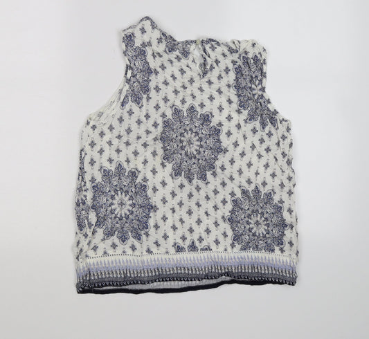 F&F Womens White Floral  Tunic Tank Size 12  - blue flowers