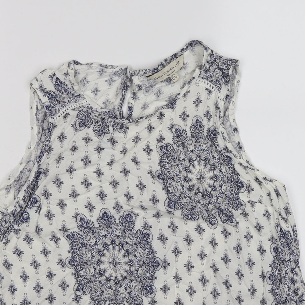 F&F Womens White Floral  Tunic Tank Size 12  - blue flowers