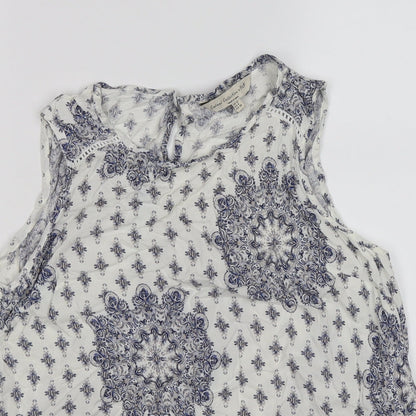 F&F Womens White Floral  Tunic Tank Size 12  - blue flowers