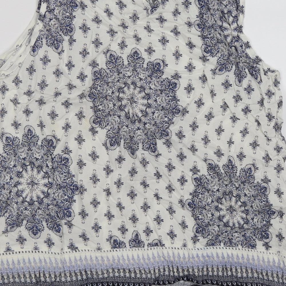 F&F Womens White Floral  Tunic Tank Size 12  - blue flowers