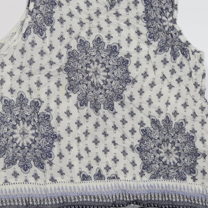 F&F Womens White Floral  Tunic Tank Size 12  - blue flowers