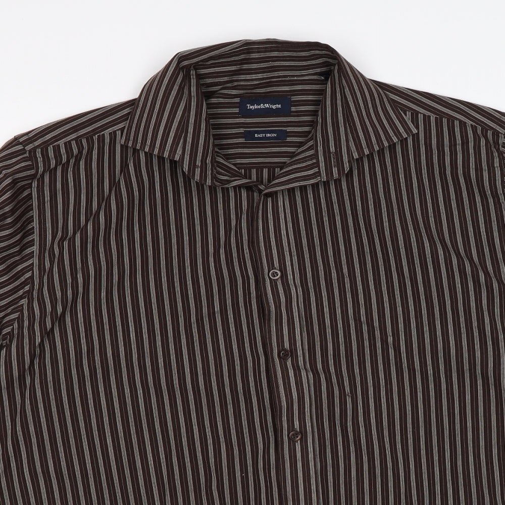 Taylor & Wright Mens Brown Striped   Dress Shirt Size 15.5