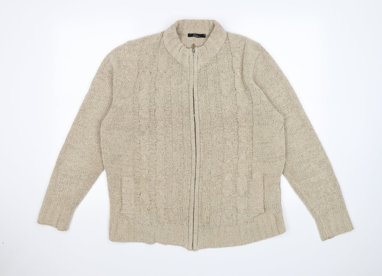 Bonmarché Womens Beige  Knit Full Zip Jumper Size M