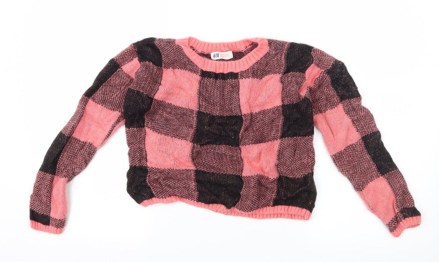 H&M Girls Pink Check  Pullover Jumper Size 9-10 Years