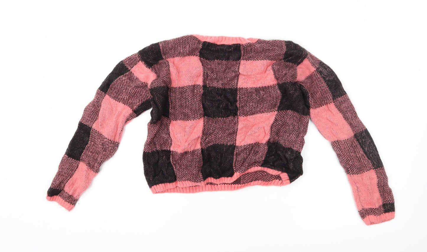 H&M Girls Pink Check  Pullover Jumper Size 9-10 Years