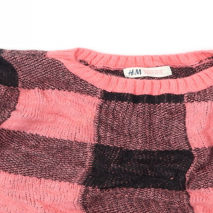 H&M Girls Pink Check  Pullover Jumper Size 9-10 Years