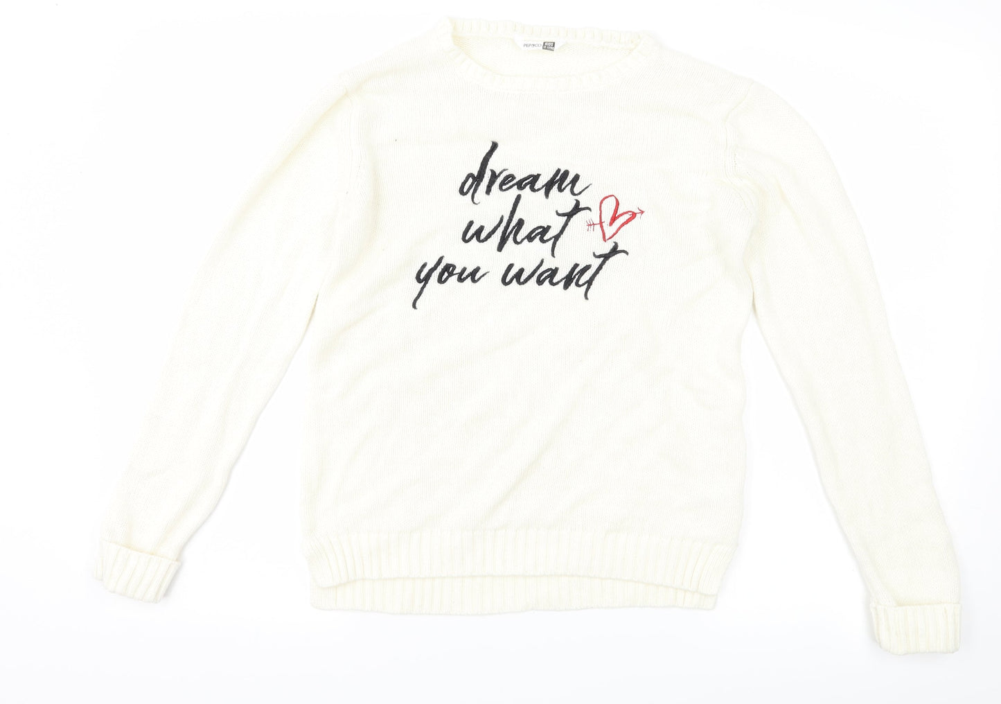 Pep & co Girls White   Pullover Jumper Size 12-13 Years  - Slogan