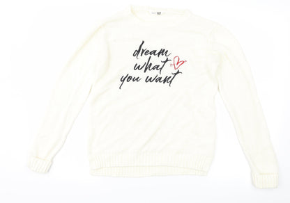 Pep & co Girls White   Pullover Jumper Size 12-13 Years  - Slogan