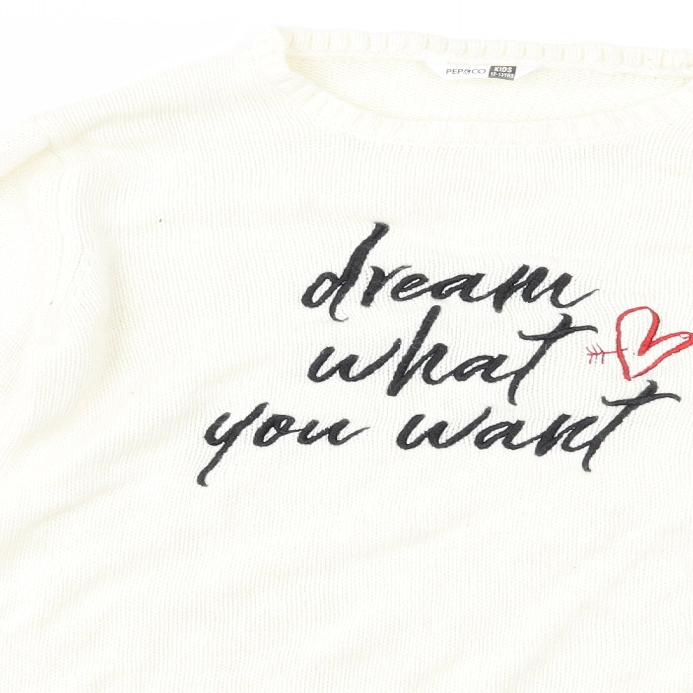 Pep & co Girls White   Pullover Jumper Size 12-13 Years  - Slogan