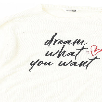 Pep & co Girls White   Pullover Jumper Size 12-13 Years  - Slogan