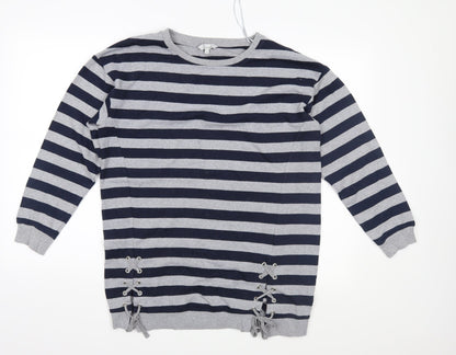 Peacocks Womens Blue Striped  Pullover Sweatshirt Size 12