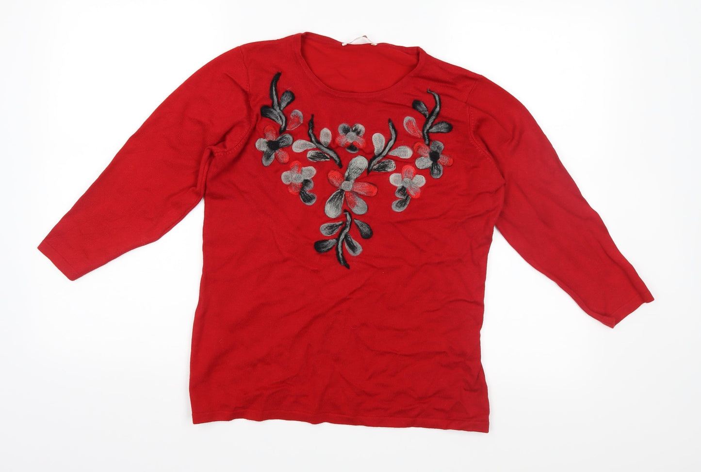 Anna Rose Womens Red Floral Knit Pullover Jumper Size M
