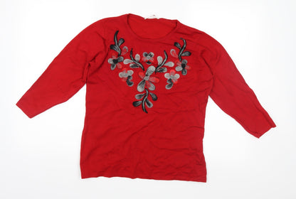 Anna Rose Womens Red Floral Knit Pullover Jumper Size M