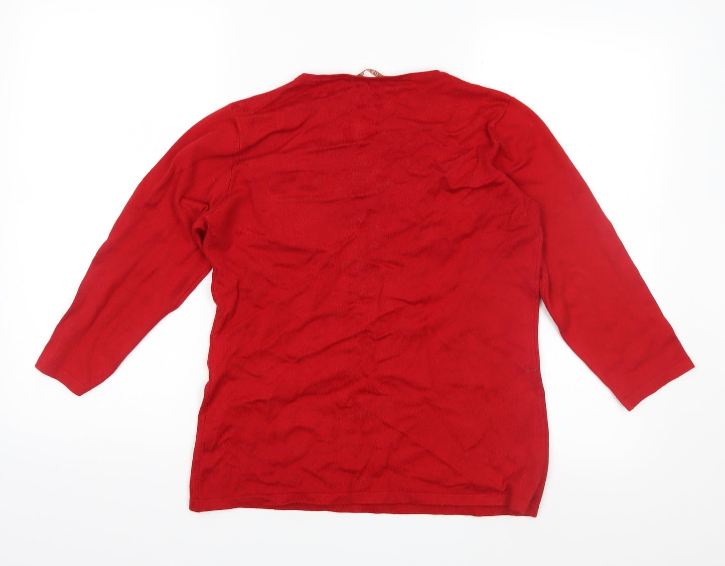 Anna Rose Womens Red Floral Knit Pullover Jumper Size M