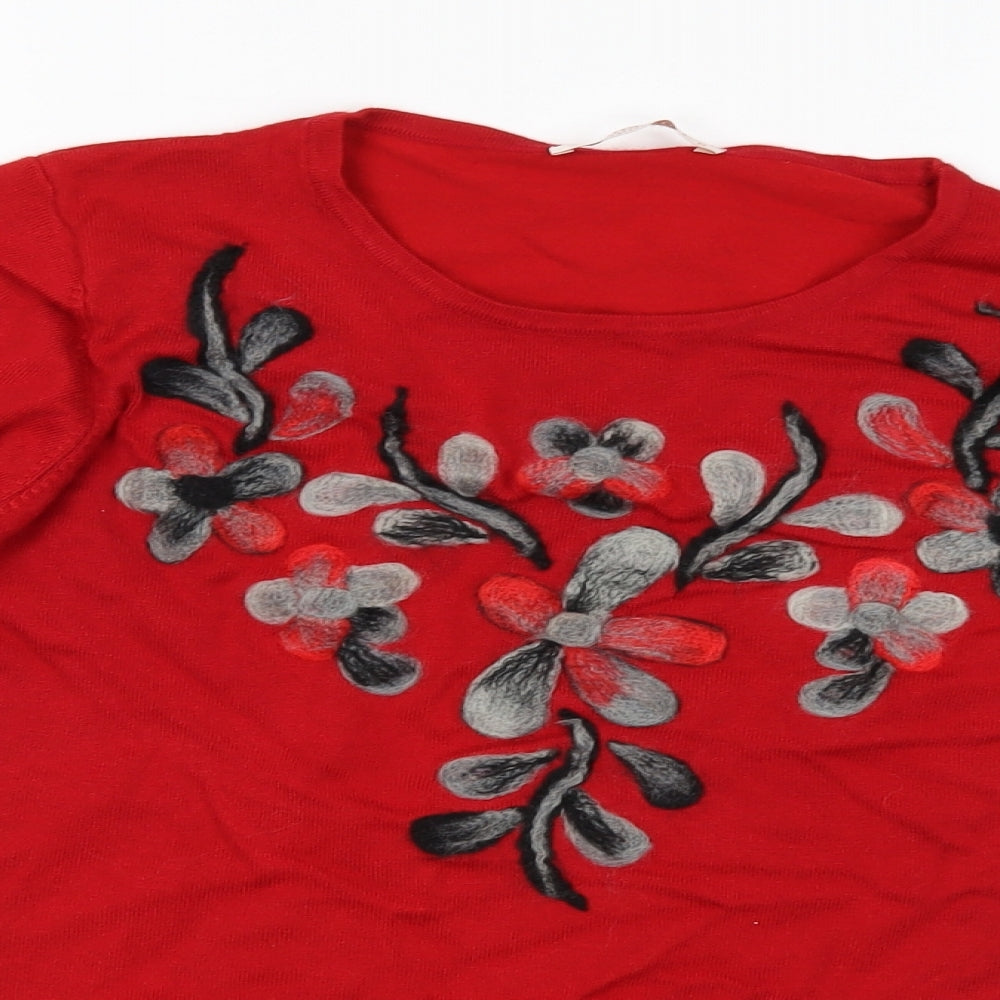 Anna Rose Womens Red Floral Knit Pullover Jumper Size M