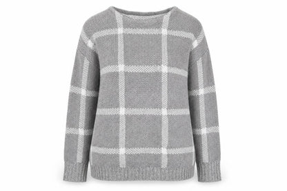 Damart Womens Grey Check Knit Pullover Jumper Size S