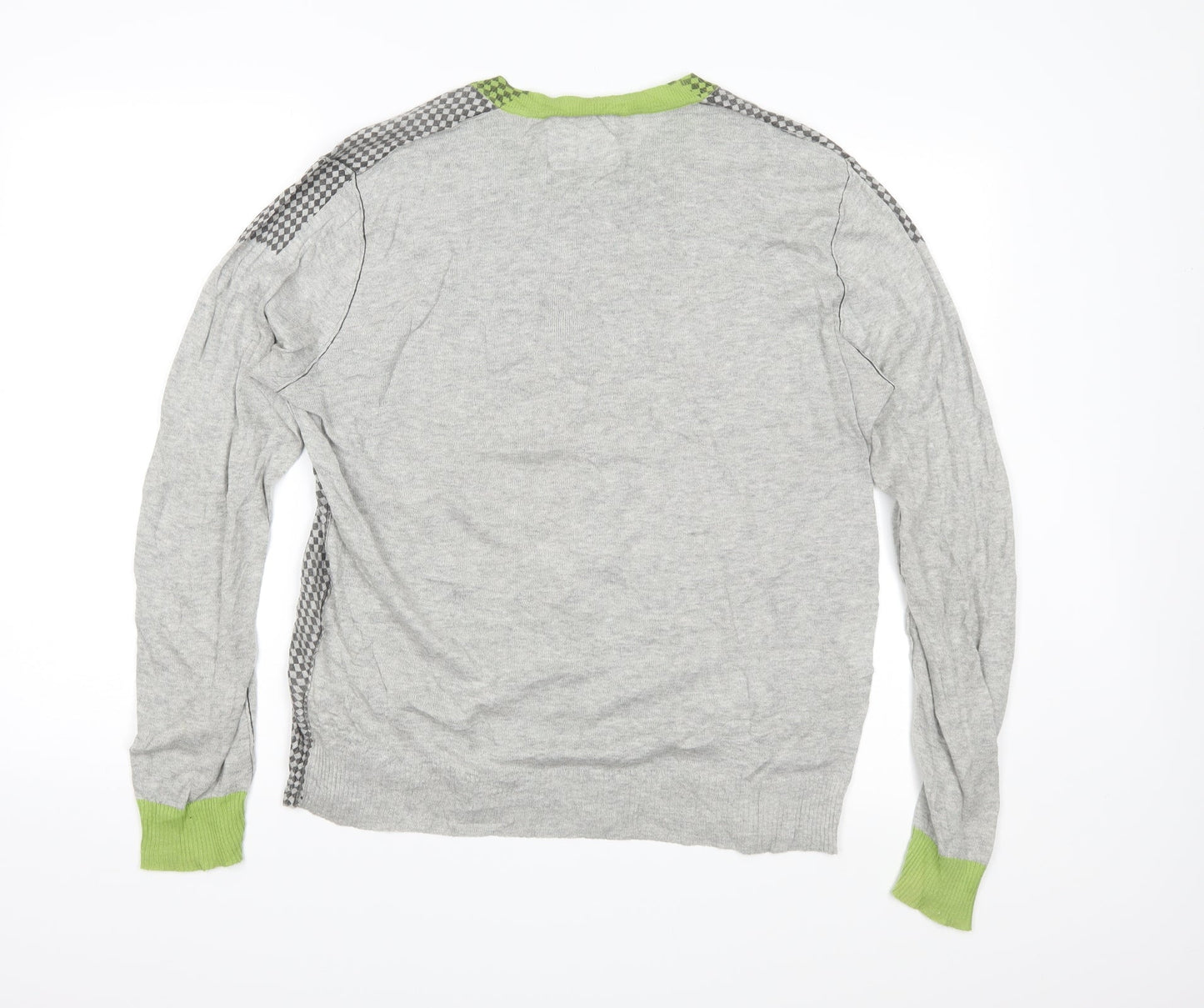 Green Coast Mens Grey Check Knit Pullover Jumper Size M