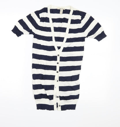 MNG Womens Blue Striped Knit Cardigan Jumper Size S