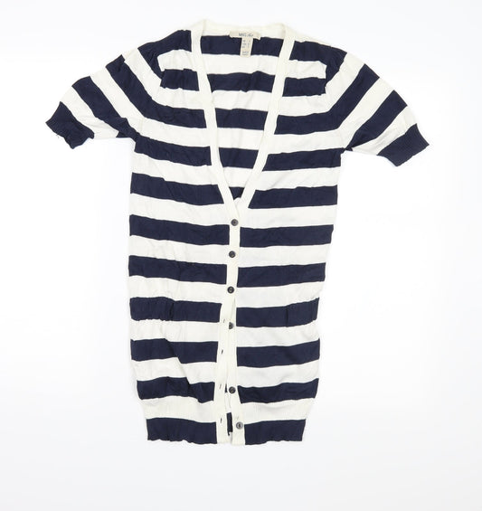 MNG Womens Blue Striped Knit Cardigan Jumper Size S