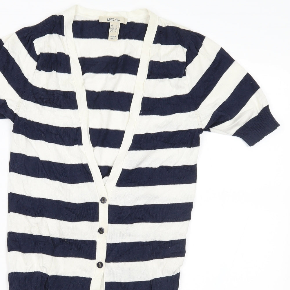 MNG Womens Blue Striped Knit Cardigan Jumper Size S