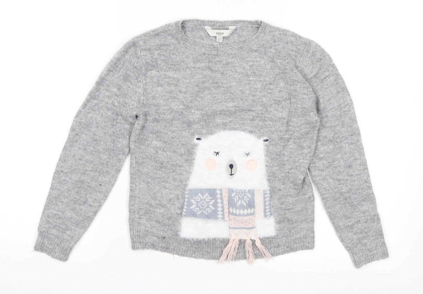 E-vie Girls Grey Fair Isle Knit Pullover Jumper Size 7-8 Years