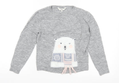 E-vie Girls Grey Fair Isle Knit Pullover Jumper Size 7-8 Years