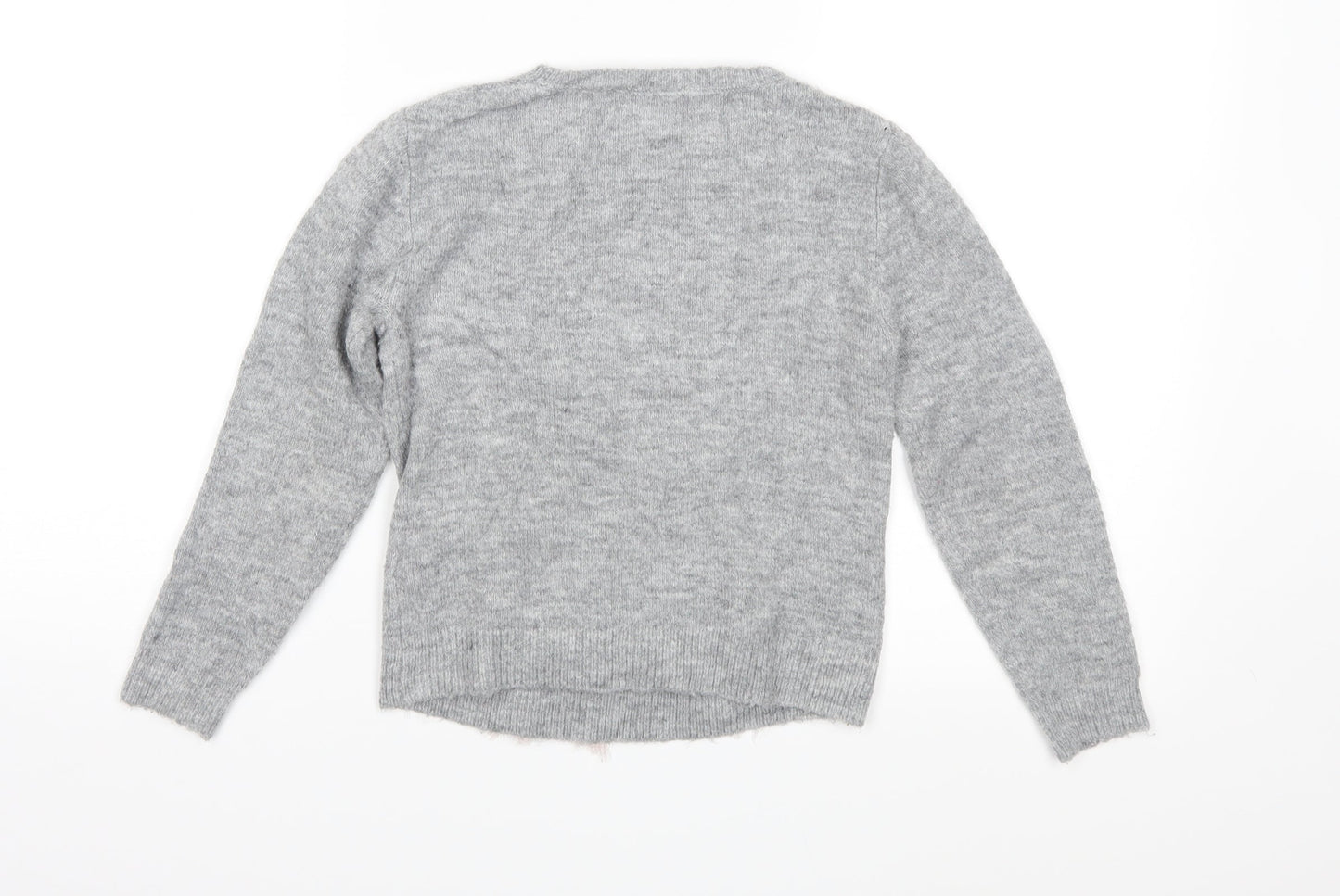 E-vie Girls Grey Fair Isle Knit Pullover Jumper Size 7-8 Years
