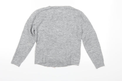 E-vie Girls Grey Fair Isle Knit Pullover Jumper Size 7-8 Years
