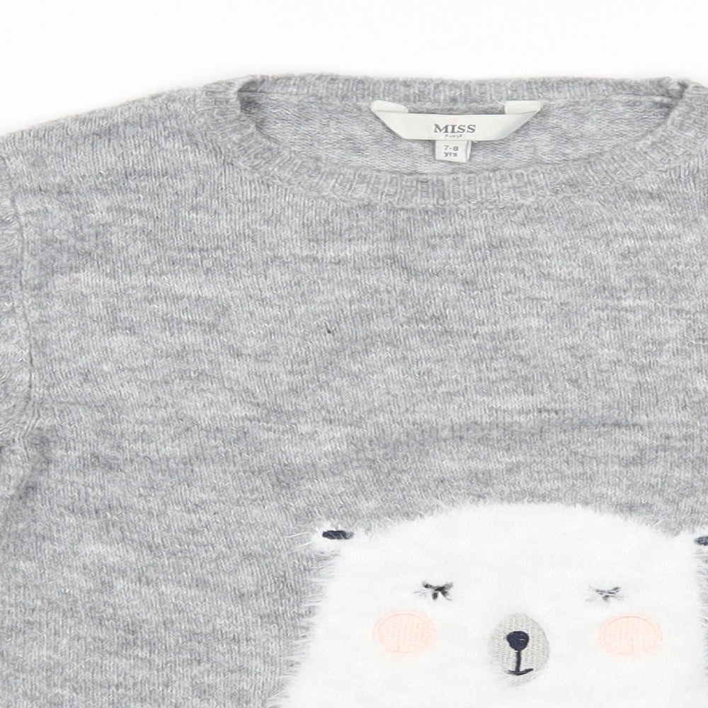 E-vie Girls Grey Fair Isle Knit Pullover Jumper Size 7-8 Years