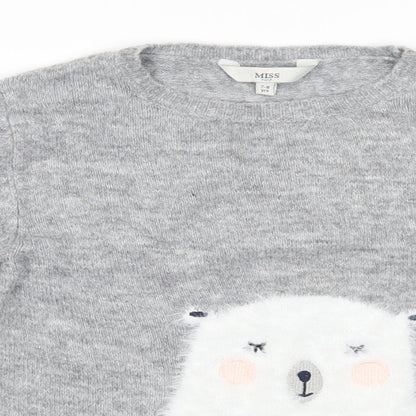 E-vie Girls Grey Fair Isle Knit Pullover Jumper Size 7-8 Years