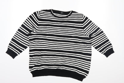 F&F Womens Black Striped Knit Pullover Jumper Size 18