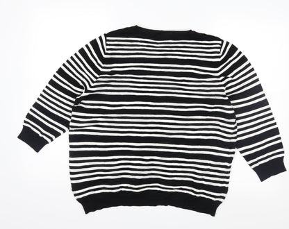 F&F Womens Black Striped Knit Pullover Jumper Size 18
