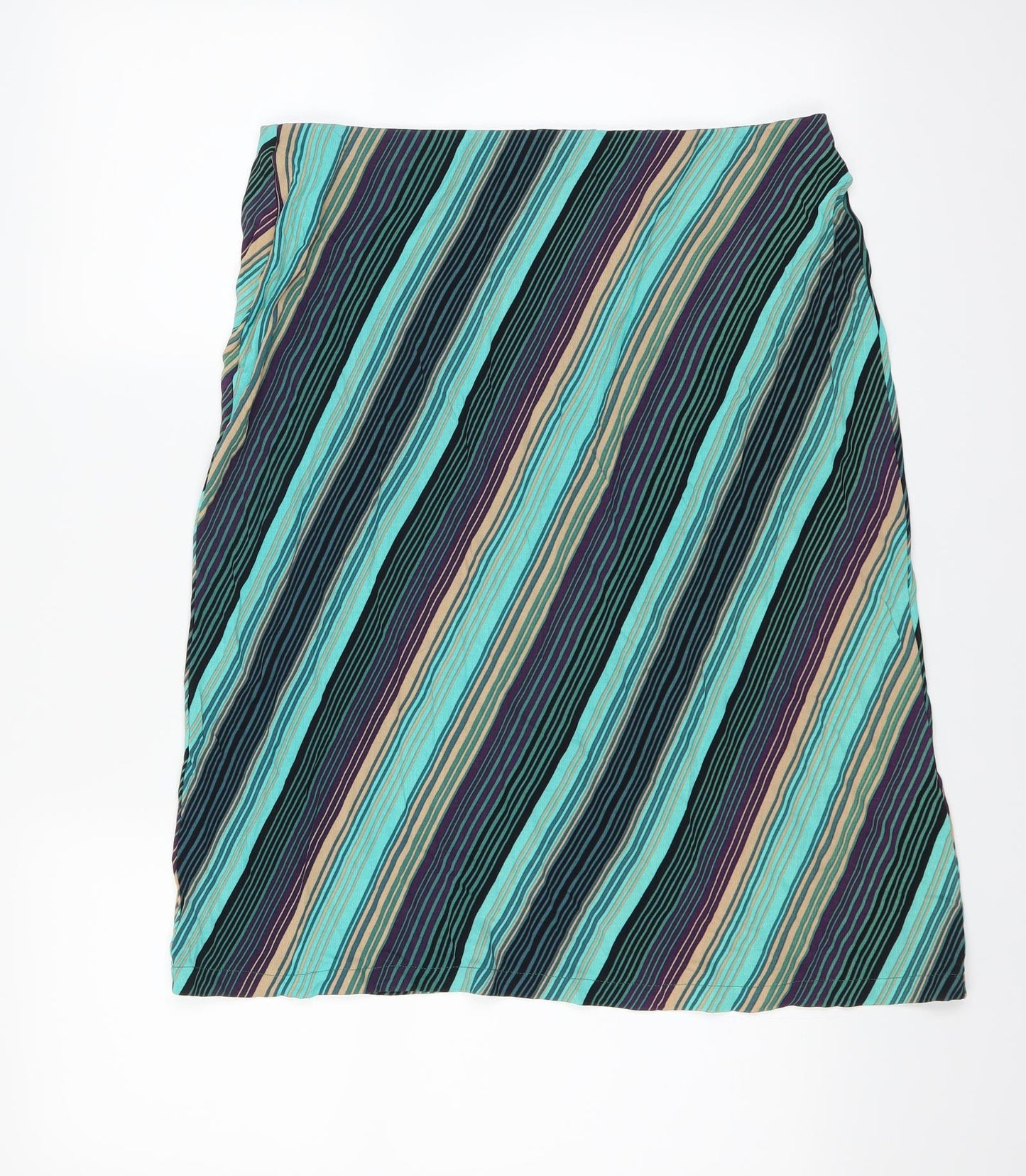 Marks and Spencer Womens Green Striped  A-Line Skirt Size 16