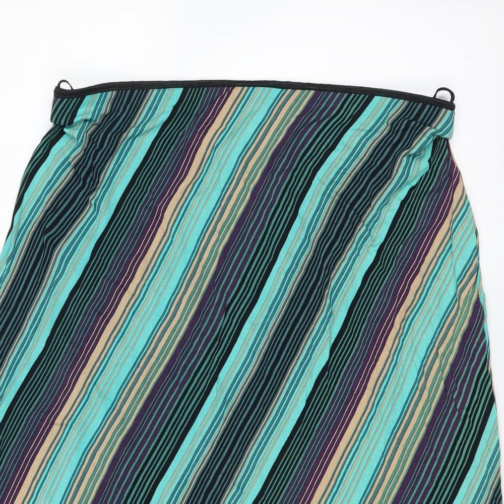 Marks and Spencer Womens Green Striped  A-Line Skirt Size 16