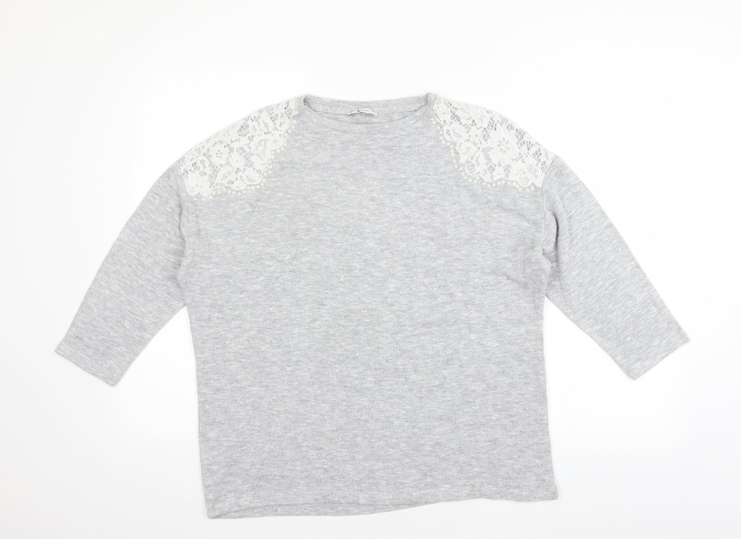 Sainsburys Womens Grey   Pullover Jumper Size 14  - lace and beads on shoulders