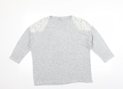 Sainsburys Womens Grey   Pullover Jumper Size 14  - lace and beads on shoulders