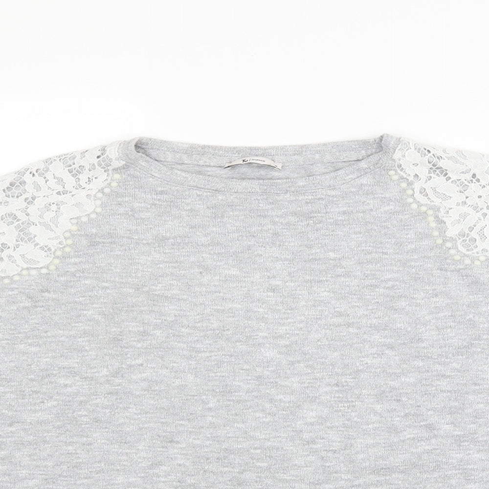 Sainsburys Womens Grey   Pullover Jumper Size 14  - lace and beads on shoulders