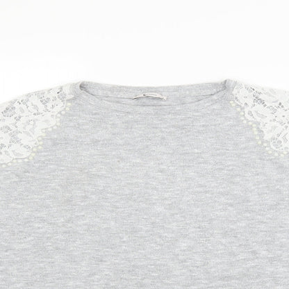 Sainsburys Womens Grey   Pullover Jumper Size 14  - lace and beads on shoulders