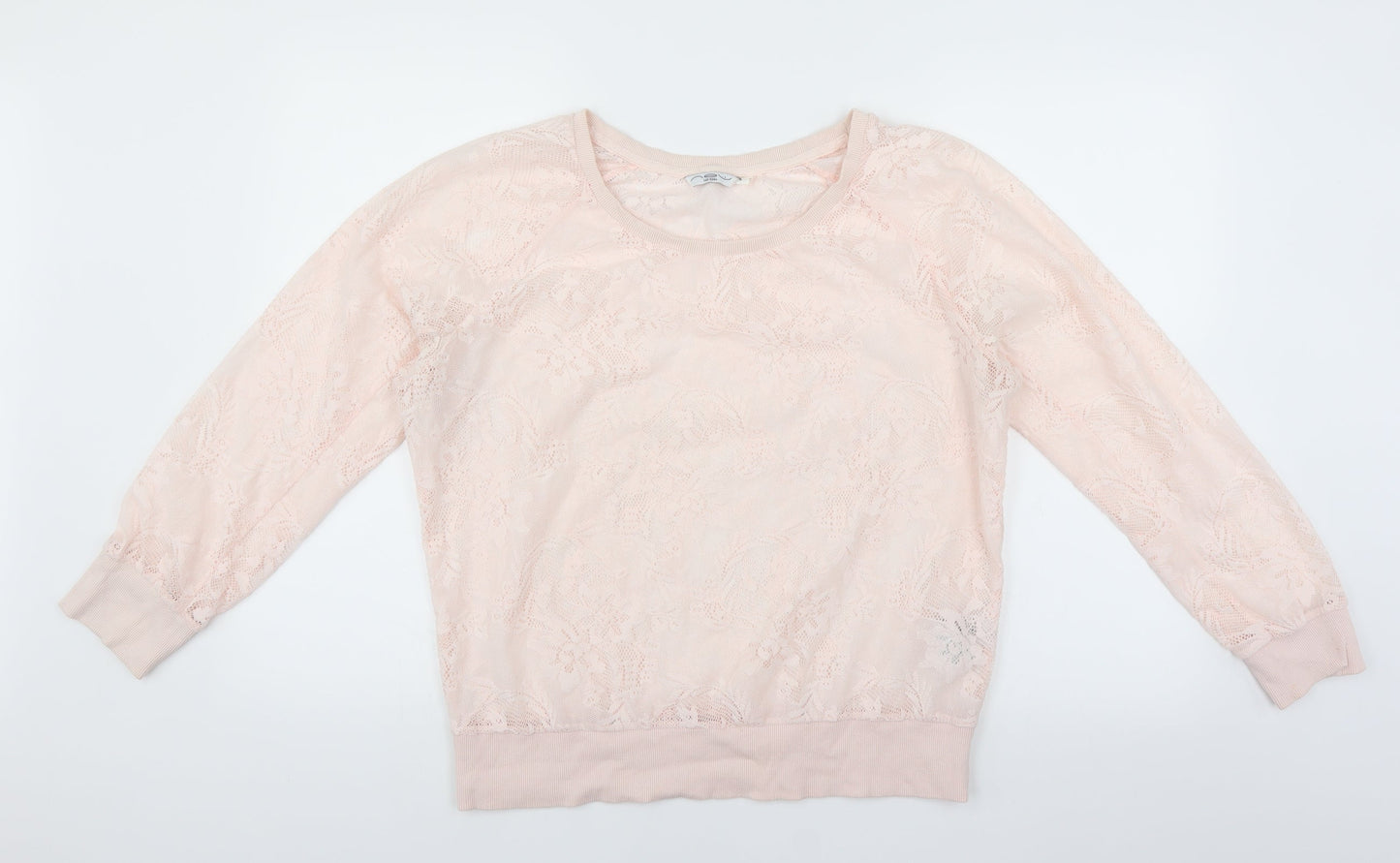 New Look Womens Pink Floral  Pullover Sweatshirt Size 14  - sheer lace