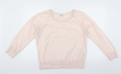New Look Womens Pink Floral  Pullover Sweatshirt Size 14  - sheer lace