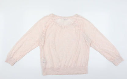 New Look Womens Pink Floral  Pullover Sweatshirt Size 14  - sheer lace