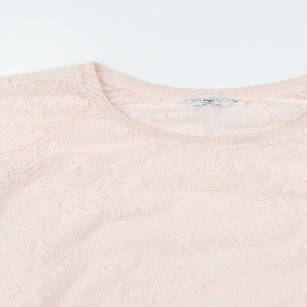 New Look Womens Pink Floral  Pullover Sweatshirt Size 14  - sheer lace