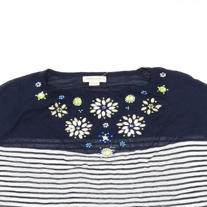 Monsoon Womens Blue Striped  Pullover Jumper Size 8  - floral beading detail