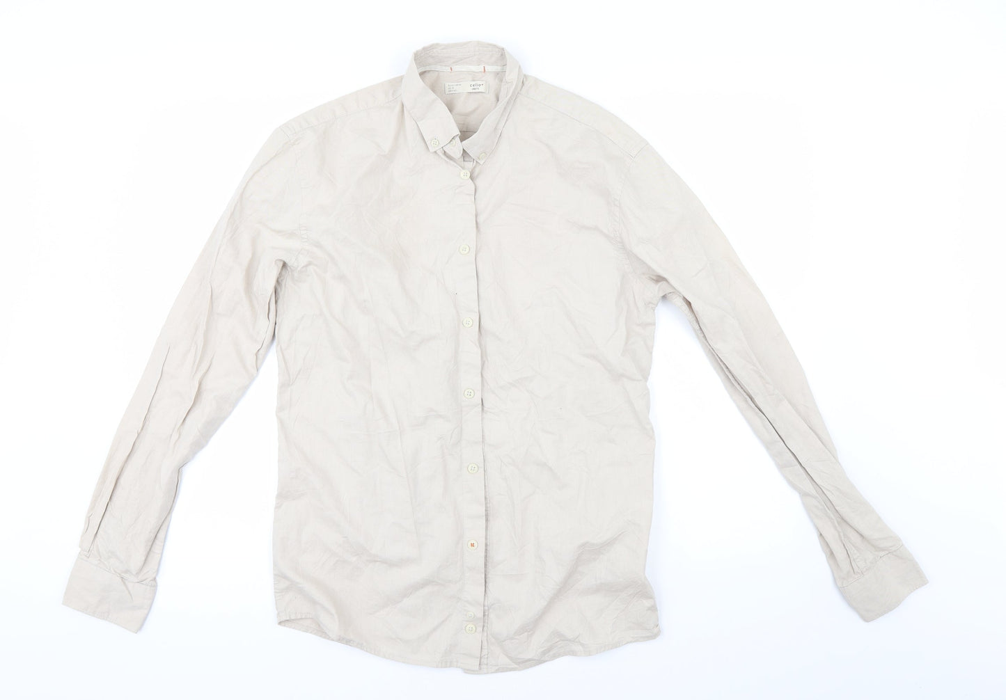 Mens UK Size M celio* Beige  Button-Up Long Sleeve Casual Shirt