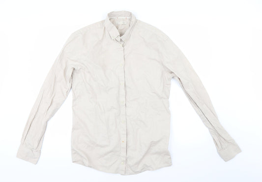 Mens UK Size M celio* Beige  Button-Up Long Sleeve Casual Shirt