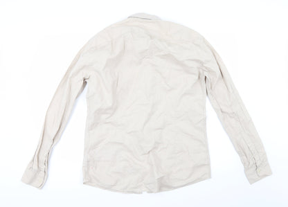Mens UK Size M celio* Beige  Button-Up Long Sleeve Casual Shirt