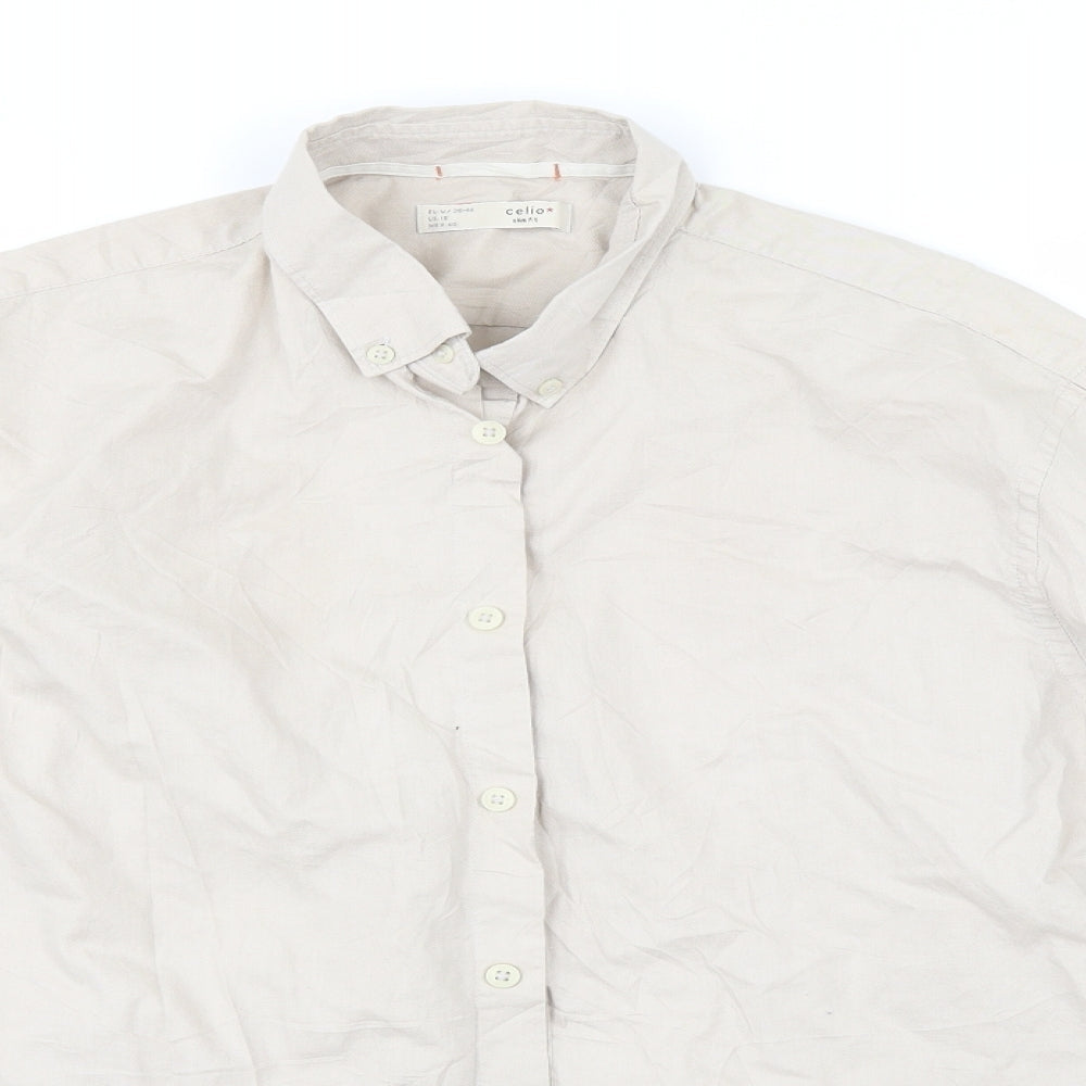 Mens UK Size M celio* Beige  Button-Up Long Sleeve Casual Shirt